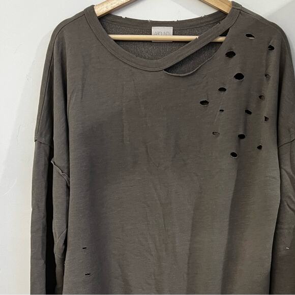 ABOUND Olive/Khaki Green Heathered TIE HIP Cotton Distressed SWEATSHIRT size L - Picture 12 of 16